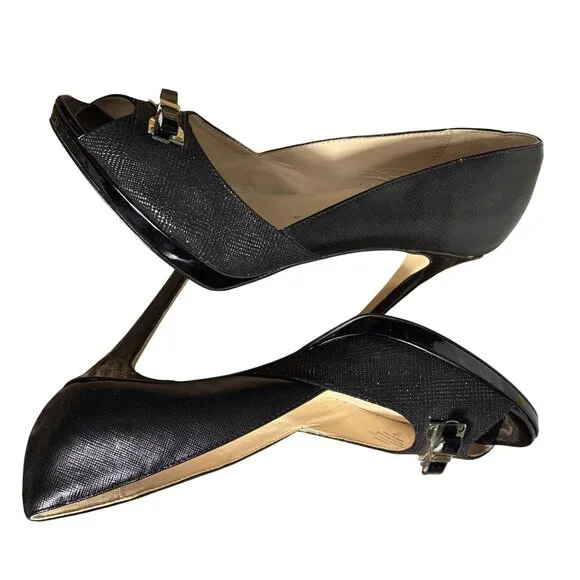 Marc Fisher 9.5M Black Peep-Toe Heels With Bow Accent Textured Finish & Stiletto - Picture 4 of 11